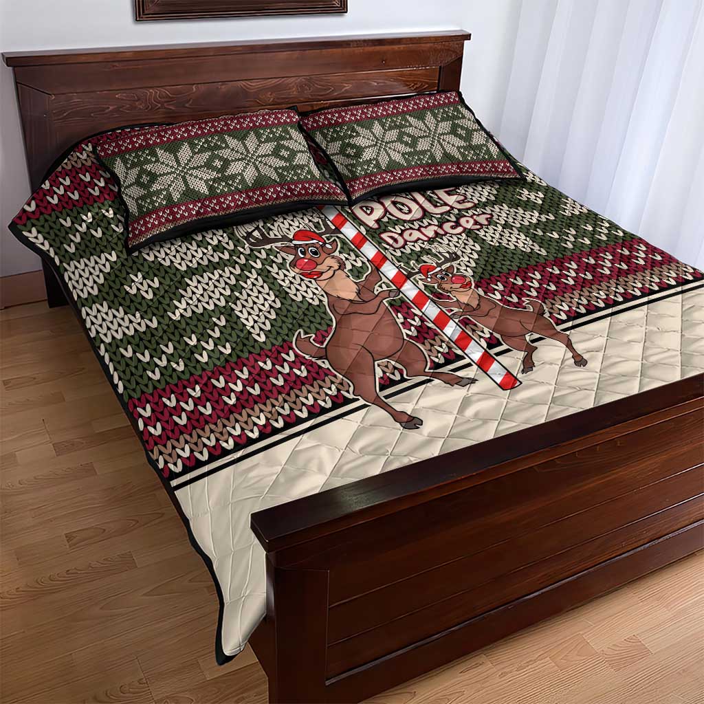 Funny Pole Dancer Reindeer Christmas Quilt Bed Set Xmas Holiday Patterns - Wonder Print Shop