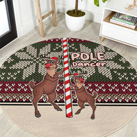 Funny Pole Dancer Reindeer Christmas Round Carpet Xmas Holiday Patterns - Wonder Print Shop