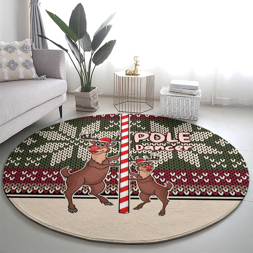 Funny Pole Dancer Reindeer Christmas Round Carpet Xmas Holiday Patterns - Wonder Print Shop