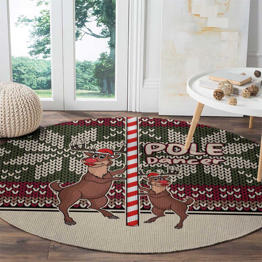 Funny Pole Dancer Reindeer Christmas Round Carpet Xmas Holiday Patterns - Wonder Print Shop