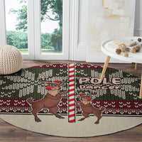 Funny Pole Dancer Reindeer Christmas Round Carpet Xmas Holiday Patterns - Wonder Print Shop