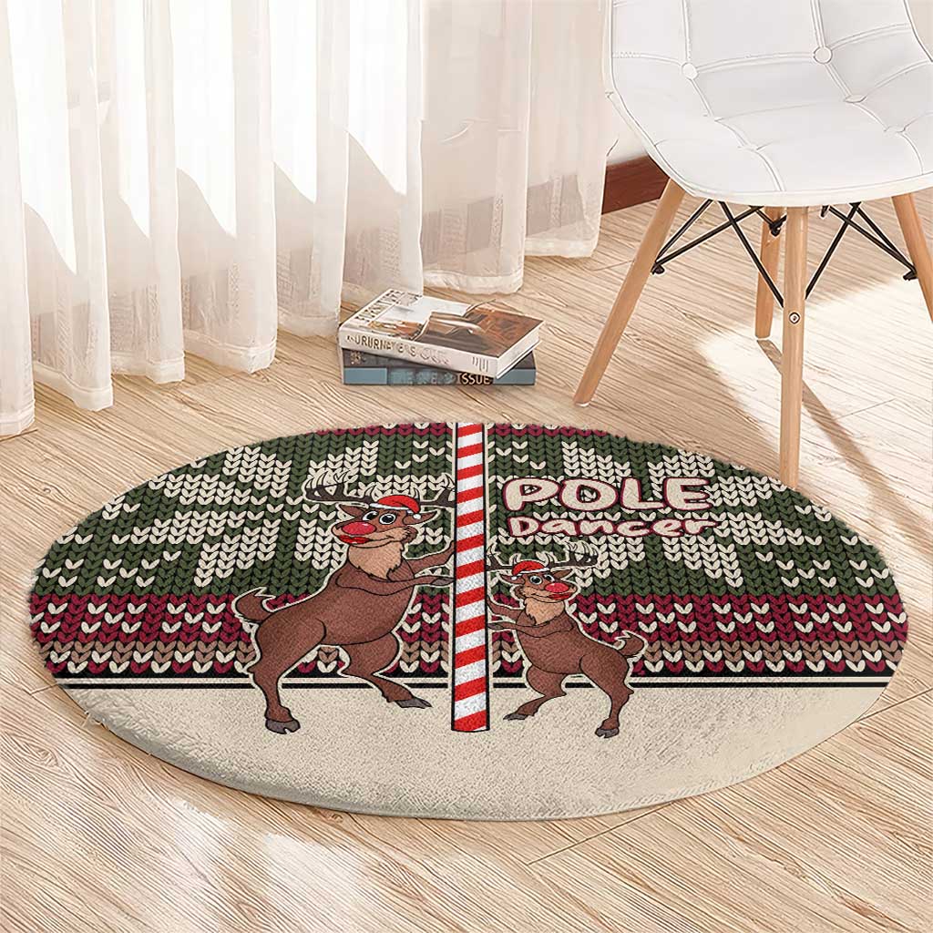 Funny Pole Dancer Reindeer Christmas Round Carpet Xmas Holiday Patterns - Wonder Print Shop