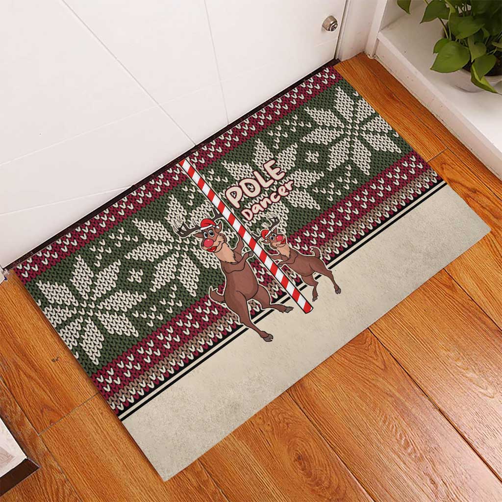 Funny Pole Dancer Reindeer Christmas Rubber Doormat Xmas Holiday Patterns - Wonder Print Shop