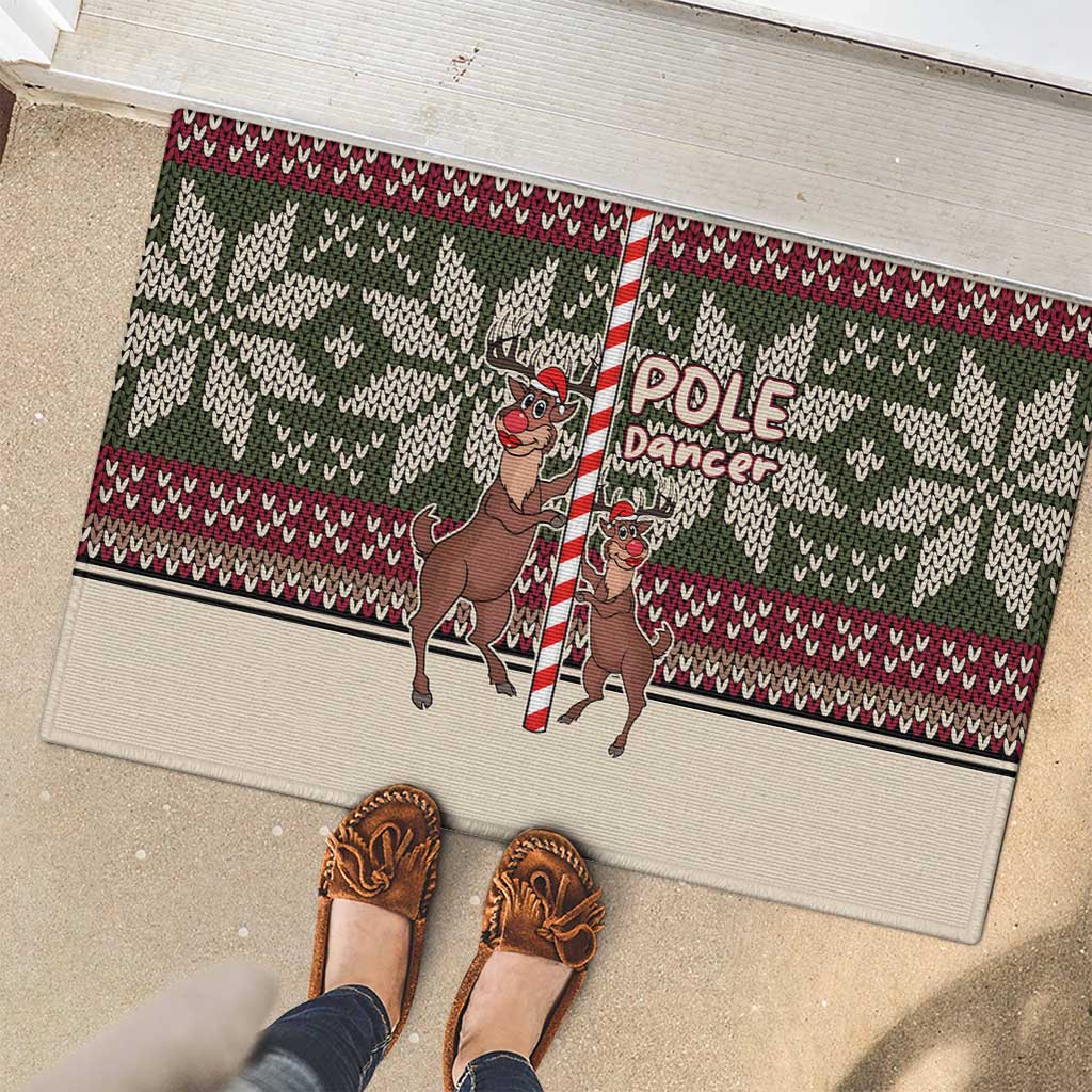 Funny Pole Dancer Reindeer Christmas Rubber Doormat Xmas Holiday Patterns - Wonder Print Shop