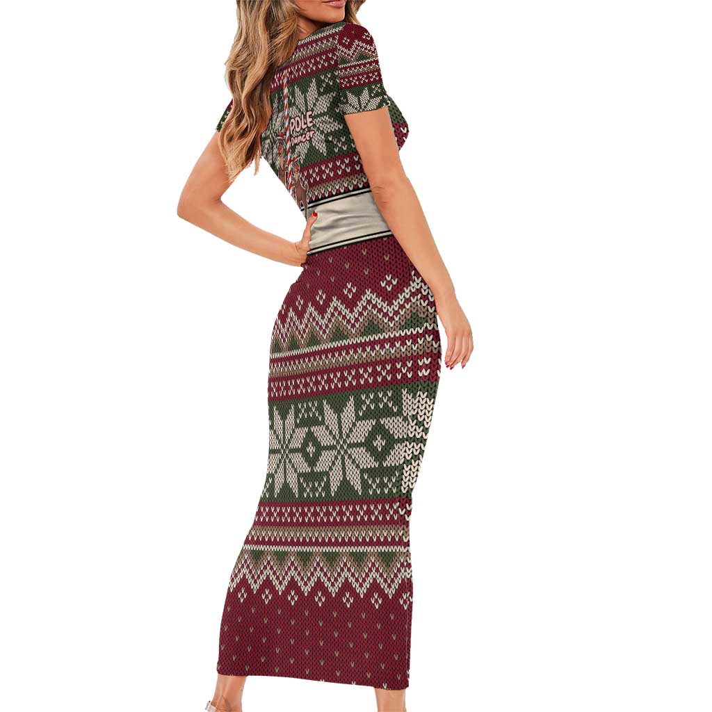 Funny Pole Dancer Reindeer Christmas Short Sleeve Bodycon Dress Xmas Holiday Patterns - Wonder Print Shop