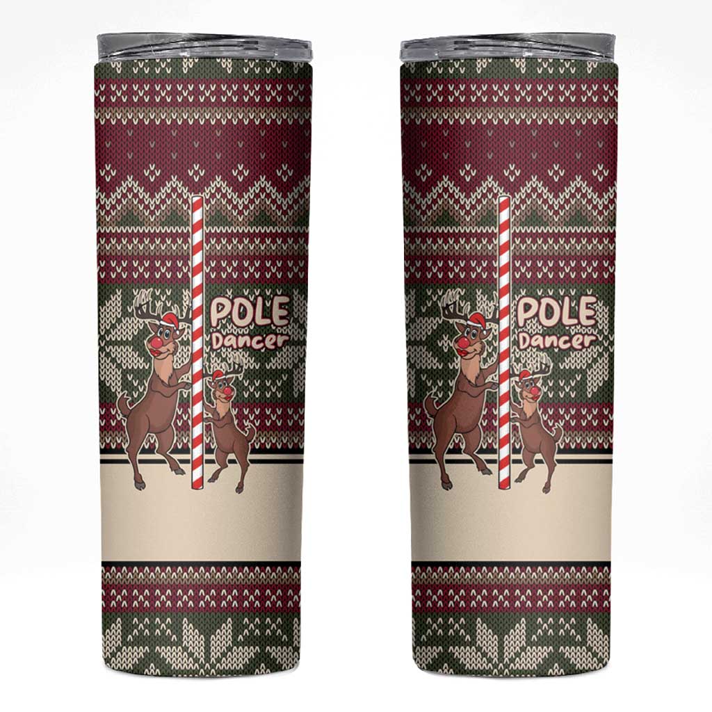 Funny Pole Dancer Reindeer Christmas Skinny Tumbler Xmas Holiday Patterns - Wonder Print Shop