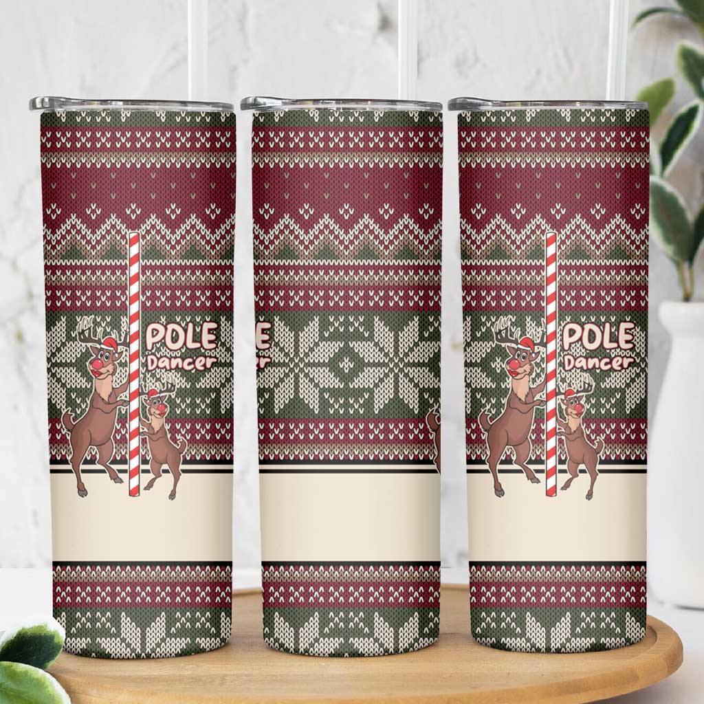 Funny Pole Dancer Reindeer Christmas Skinny Tumbler Xmas Holiday Patterns - Wonder Print Shop