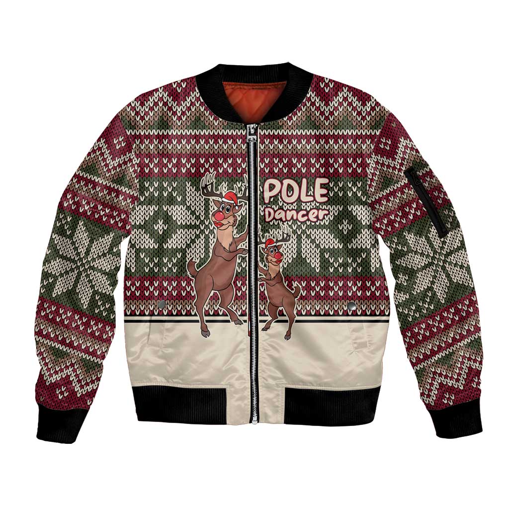 Funny Pole Dancer Reindeer Christmas Sleeve Zip Bomber Jacket Xmas Holiday Patterns - Wonder Print Shop