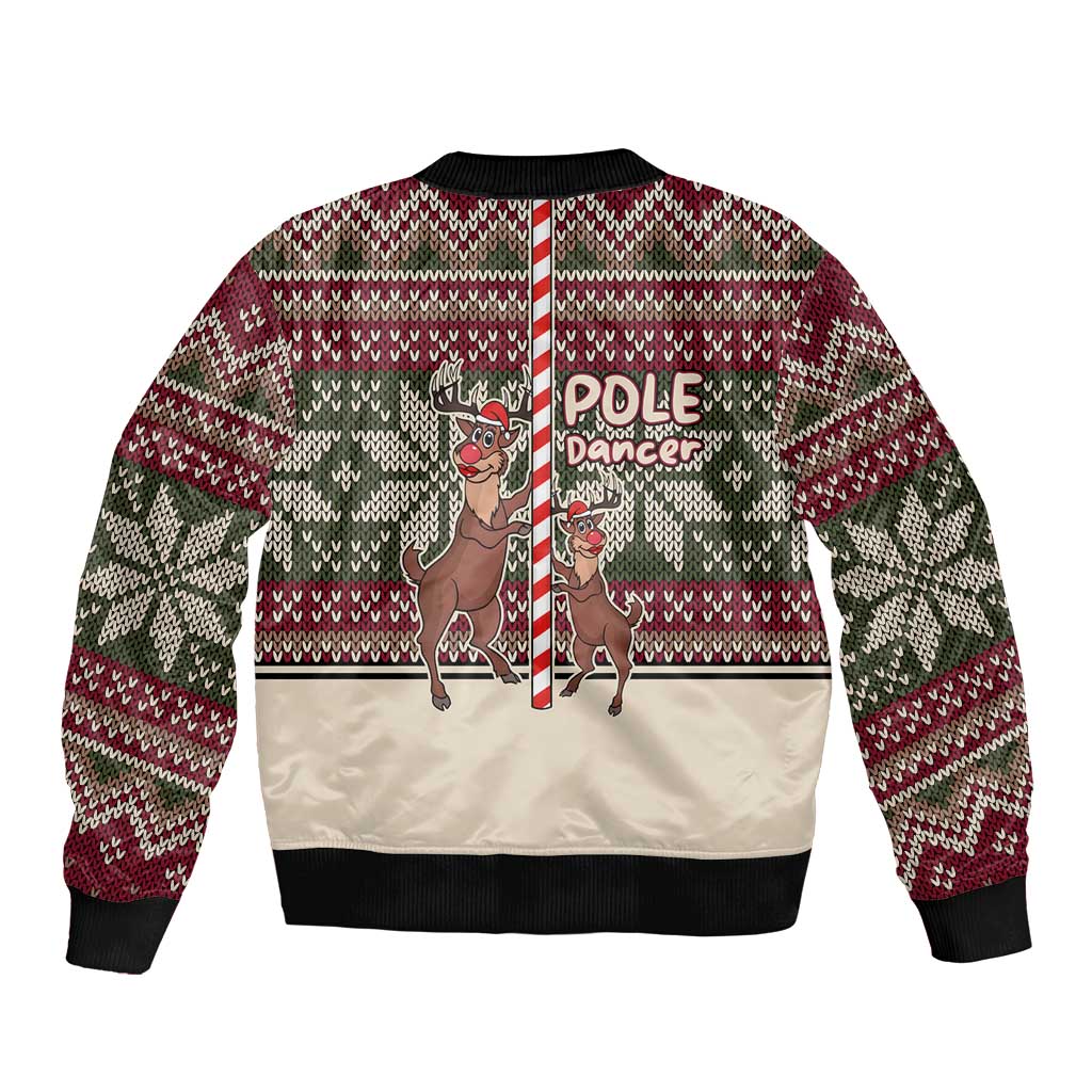 Funny Pole Dancer Reindeer Christmas Sleeve Zip Bomber Jacket Xmas Holiday Patterns - Wonder Print Shop