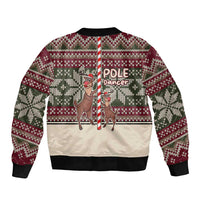 Funny Pole Dancer Reindeer Christmas Sleeve Zip Bomber Jacket Xmas Holiday Patterns - Wonder Print Shop