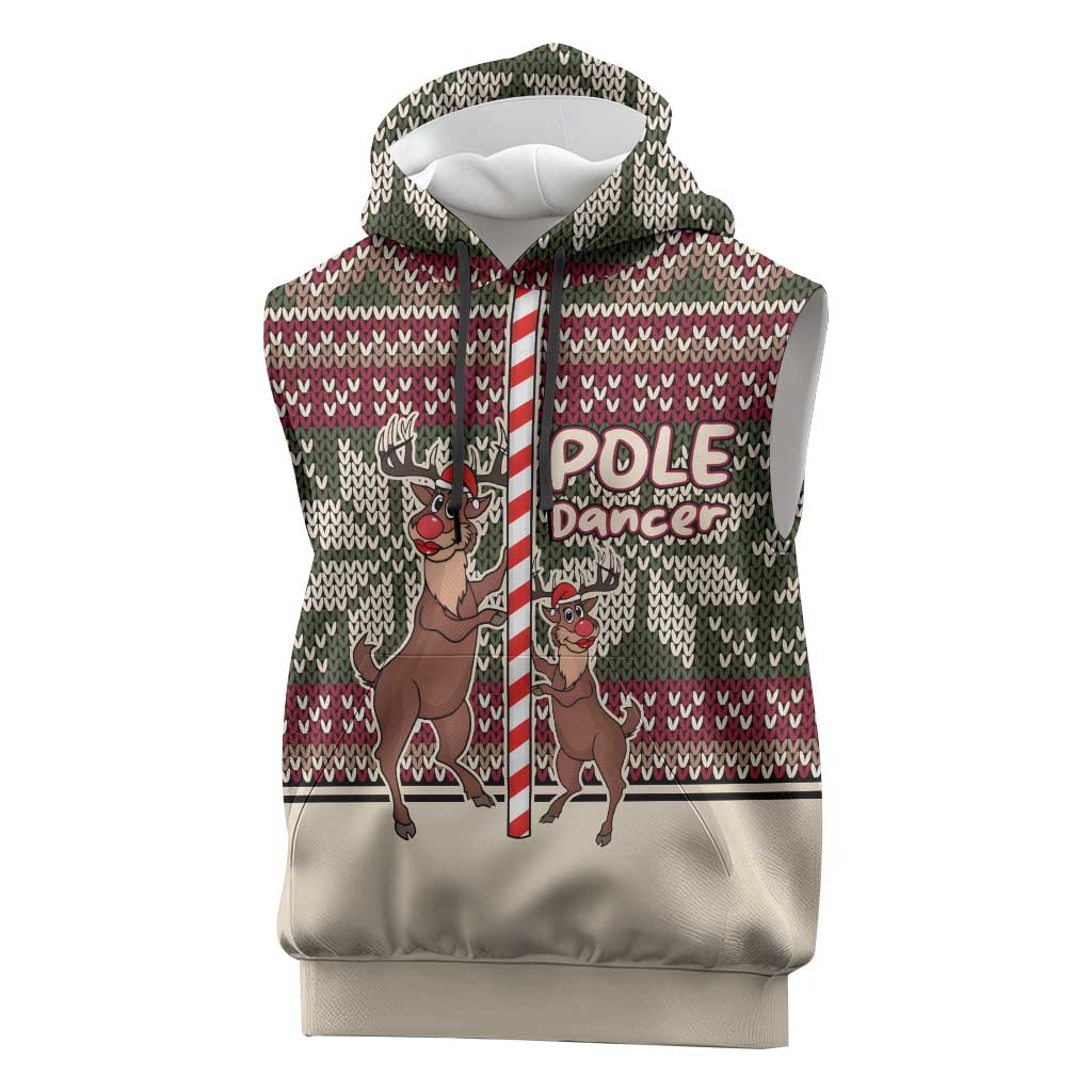 Funny Pole Dancer Reindeer Christmas Sleeveless Hoodie Xmas Holiday Patterns - Wonder Print Shop
