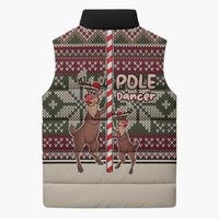 Funny Pole Dancer Reindeer Christmas Sleeveless Puffer Jacket Xmas Holiday Patterns - Wonder Print Shop