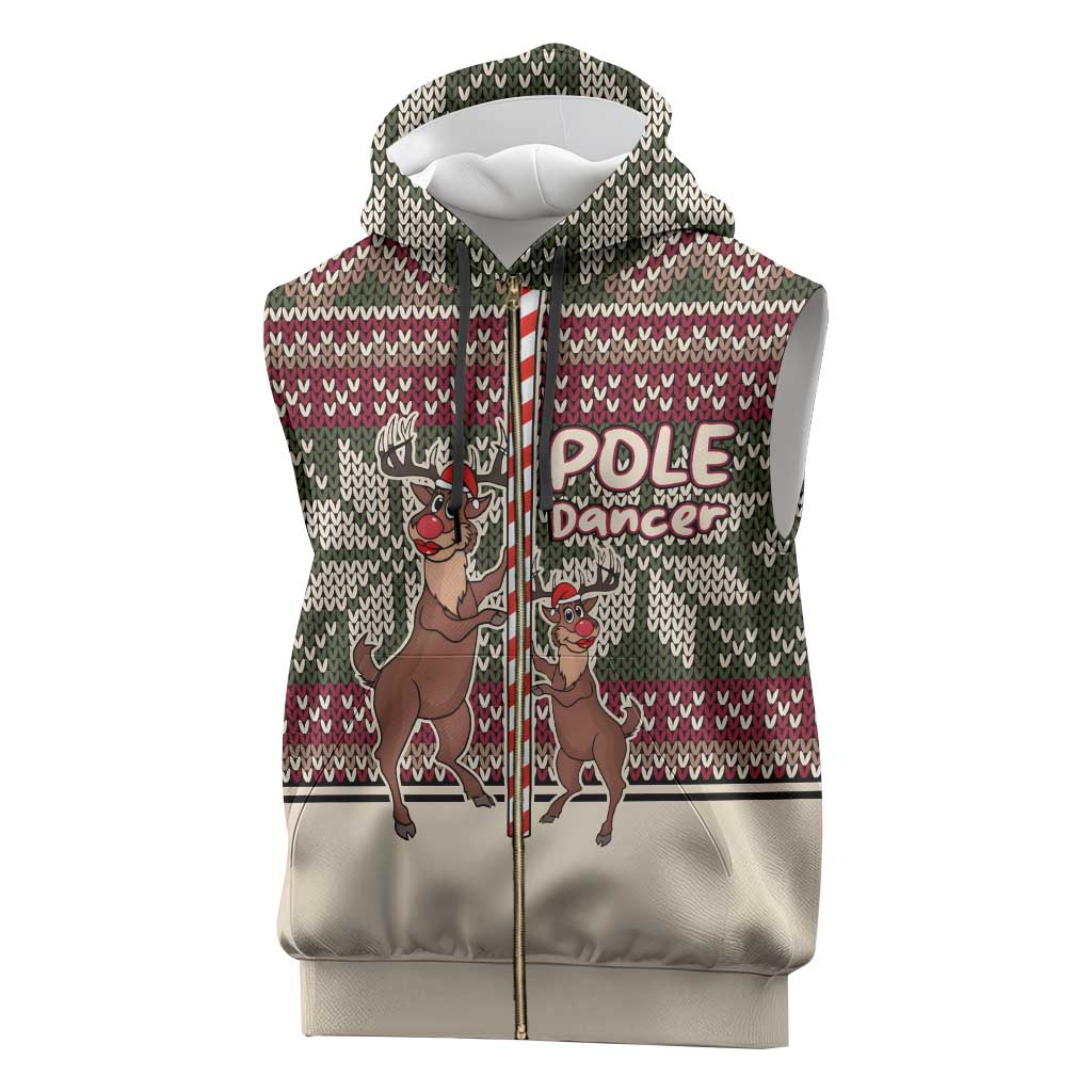 Funny Pole Dancer Reindeer Christmas Sleeveless Zip Hoodie Xmas Holiday Patterns - Wonder Print Shop
