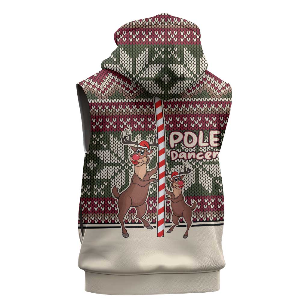 Funny Pole Dancer Reindeer Christmas Sleeveless Zip Hoodie Xmas Holiday Patterns - Wonder Print Shop