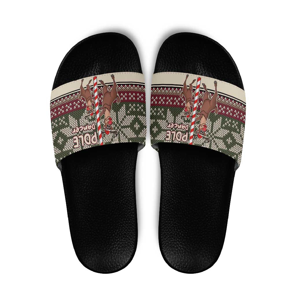 Funny Pole Dancer Reindeer Christmas Slide Sandals Xmas Holiday Patterns - Wonder Print Shop