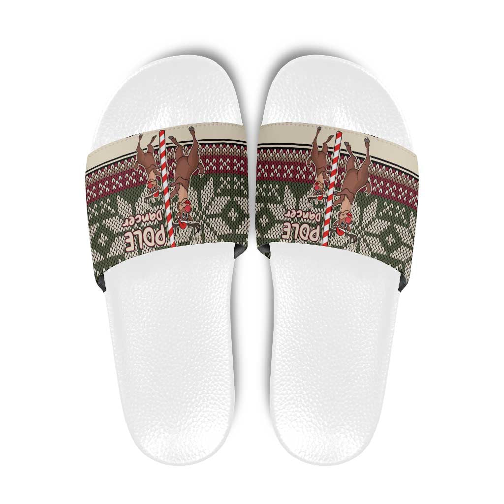 Funny Pole Dancer Reindeer Christmas Slide Sandals Xmas Holiday Patterns - Wonder Print Shop