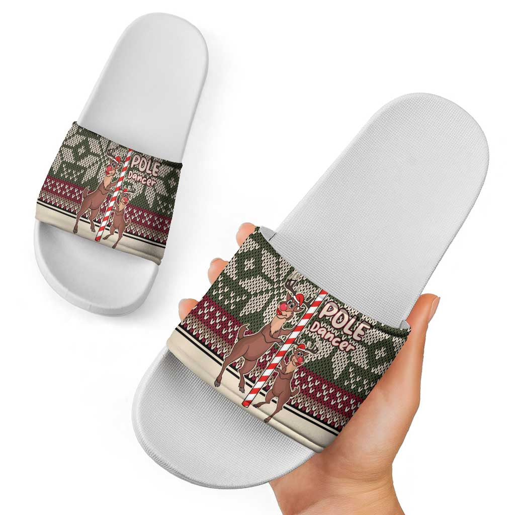 Funny Pole Dancer Reindeer Christmas Slide Sandals Xmas Holiday Patterns - Wonder Print Shop