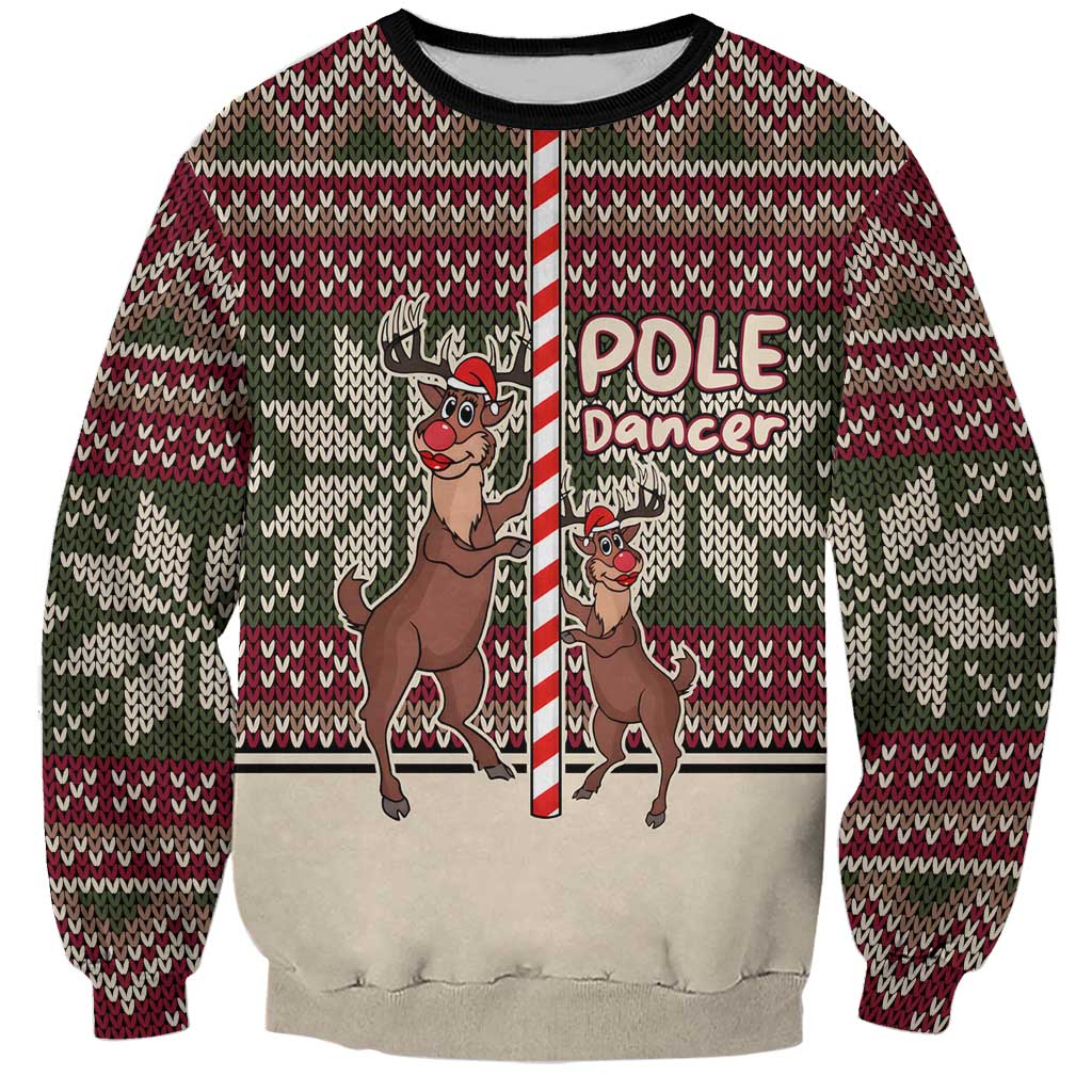Funny Pole Dancer Reindeer Christmas Sweatshirt Xmas Holiday Patterns - Wonder Print Shop