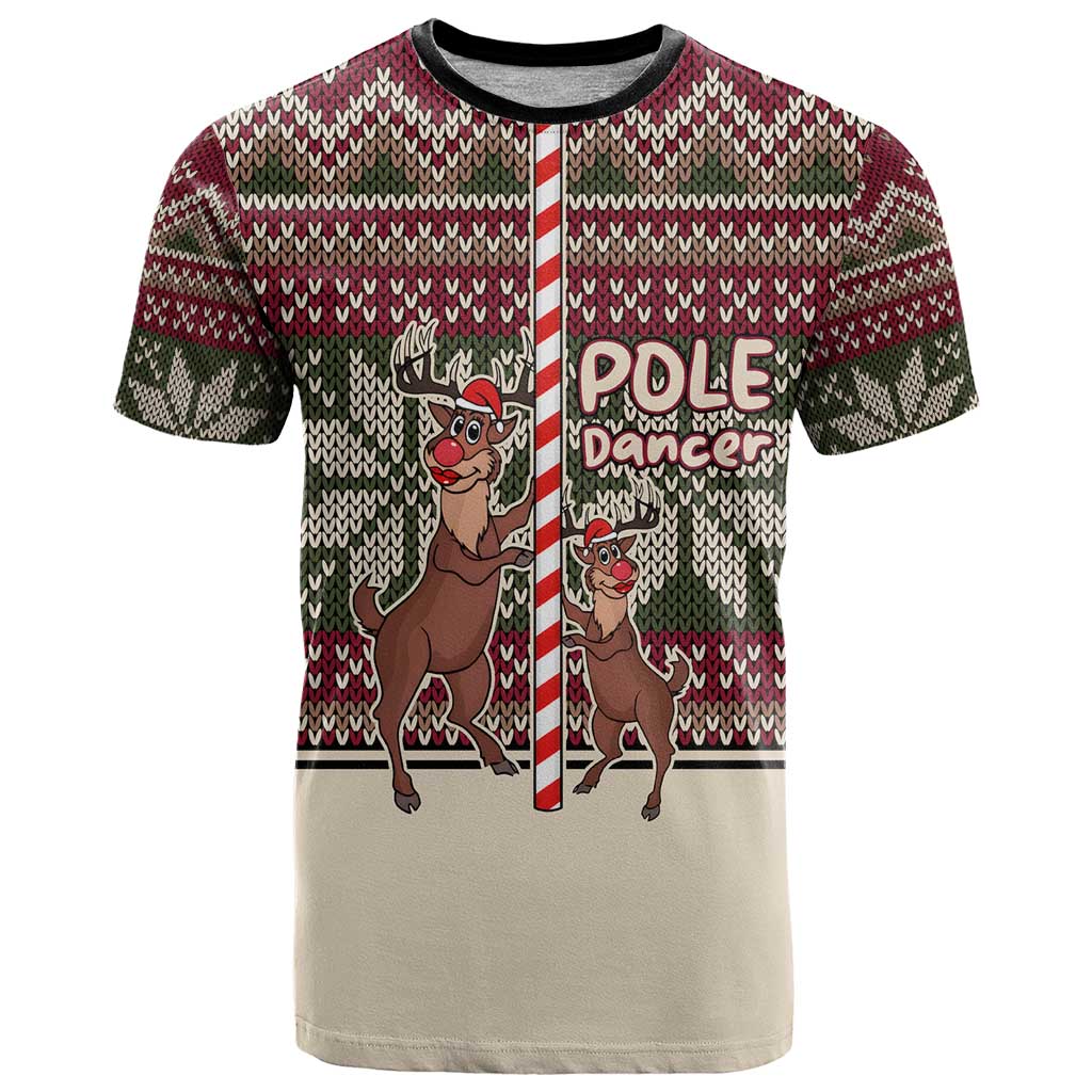 Funny Pole Dancer Reindeer Christmas T Shirt Xmas Holiday Patterns - Wonder Print Shop