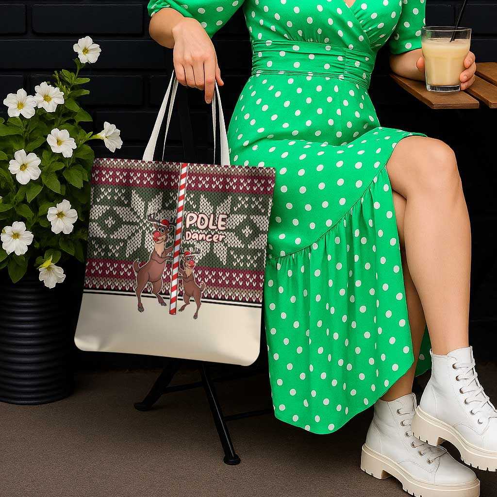 Funny Pole Dancer Reindeer Christmas Tote Bag Xmas Holiday Patterns - Wonder Print Shop