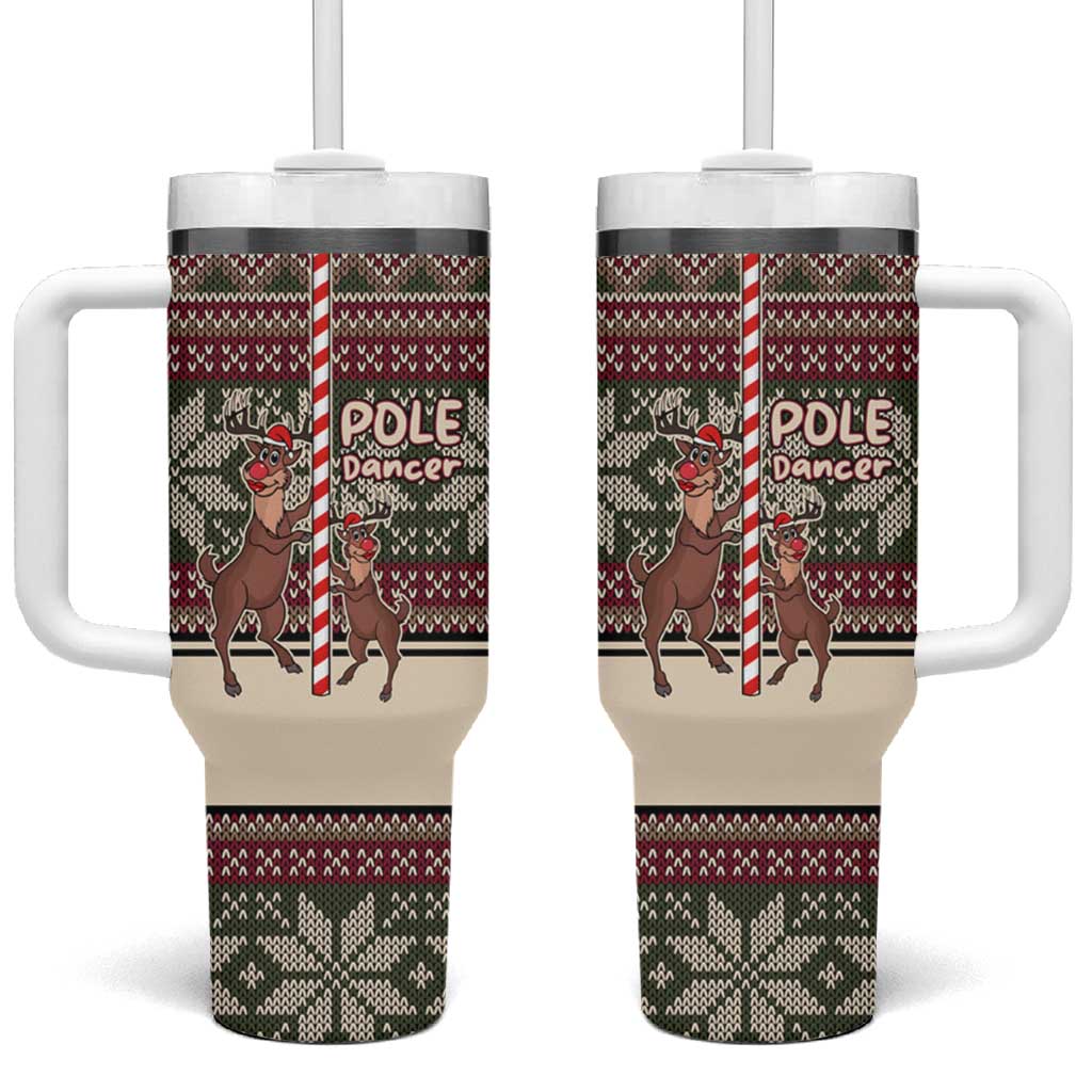 Funny Pole Dancer Reindeer Christmas Tumbler With Handle Xmas Holiday Patterns - Wonder Print Shop
