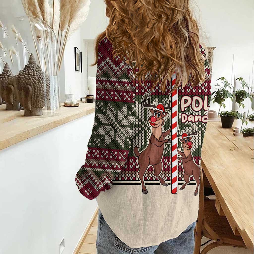 Funny Pole Dancer Reindeer Christmas Women Casual Shirt Xmas Holiday Patterns - Wonder Print Shop