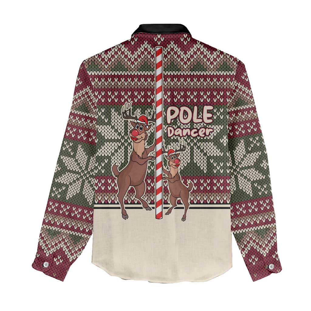Funny Pole Dancer Reindeer Christmas Women Casual Shirt Xmas Holiday Patterns - Wonder Print Shop