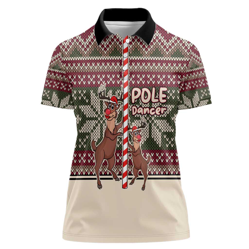 Funny Pole Dancer Reindeer Christmas Women Polo Shirt Xmas Holiday Patterns - Wonder Print Shop