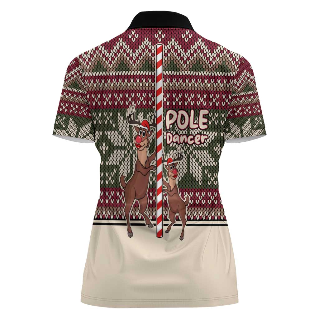 Funny Pole Dancer Reindeer Christmas Women Polo Shirt Xmas Holiday Patterns - Wonder Print Shop