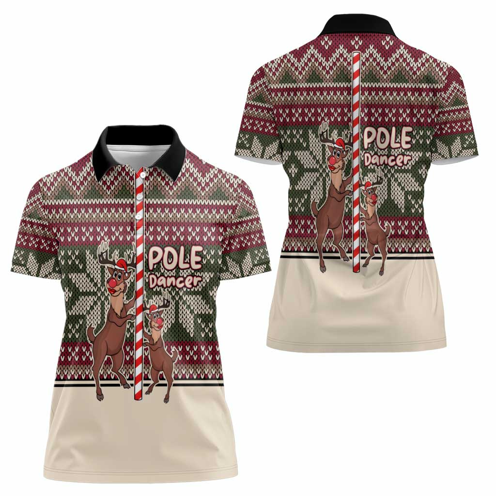 Funny Pole Dancer Reindeer Christmas Women Polo Shirt Xmas Holiday Patterns - Wonder Print Shop