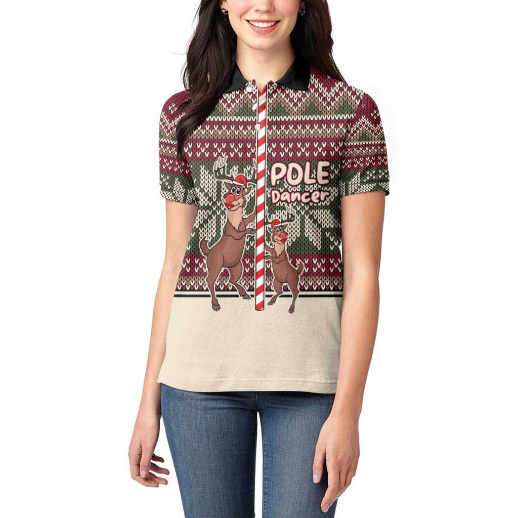 Funny Pole Dancer Reindeer Christmas Women Polo Shirt Xmas Holiday Patterns - Wonder Print Shop