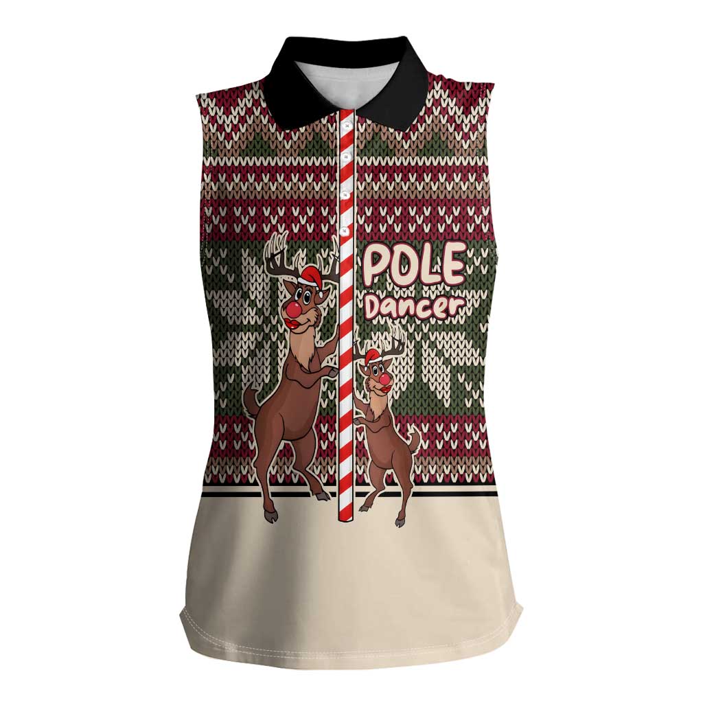 Funny Pole Dancer Reindeer Christmas Women Sleeveless Polo Shirt Xmas Holiday Patterns - Wonder Print Shop
