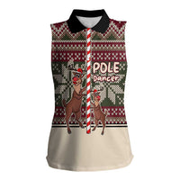 Funny Pole Dancer Reindeer Christmas Women Sleeveless Polo Shirt Xmas Holiday Patterns - Wonder Print Shop