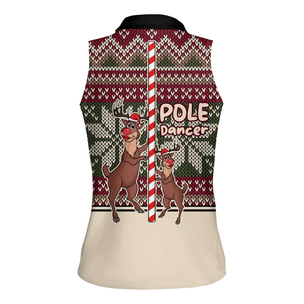 Funny Pole Dancer Reindeer Christmas Women Sleeveless Polo Shirt Xmas Holiday Patterns - Wonder Print Shop