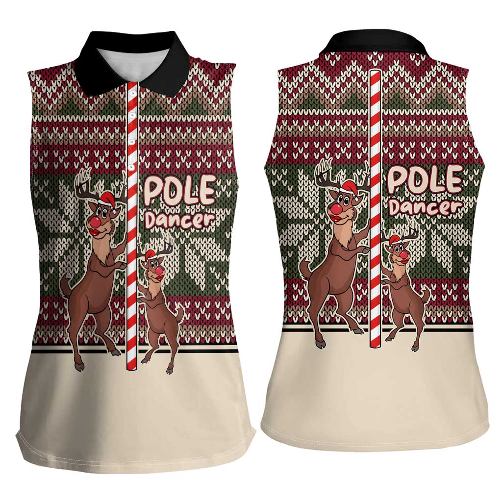 Funny Pole Dancer Reindeer Christmas Women Sleeveless Polo Shirt Xmas Holiday Patterns - Wonder Print Shop
