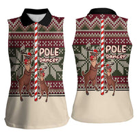 Funny Pole Dancer Reindeer Christmas Women Sleeveless Polo Shirt Xmas Holiday Patterns - Wonder Print Shop