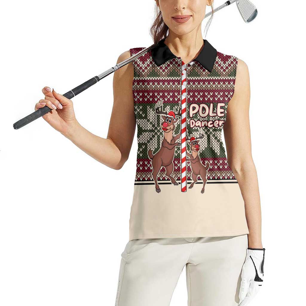 Funny Pole Dancer Reindeer Christmas Women Sleeveless Polo Shirt Xmas Holiday Patterns - Wonder Print Shop