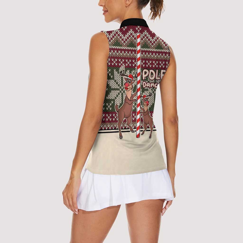 Funny Pole Dancer Reindeer Christmas Women Sleeveless Polo Shirt Xmas Holiday Patterns - Wonder Print Shop