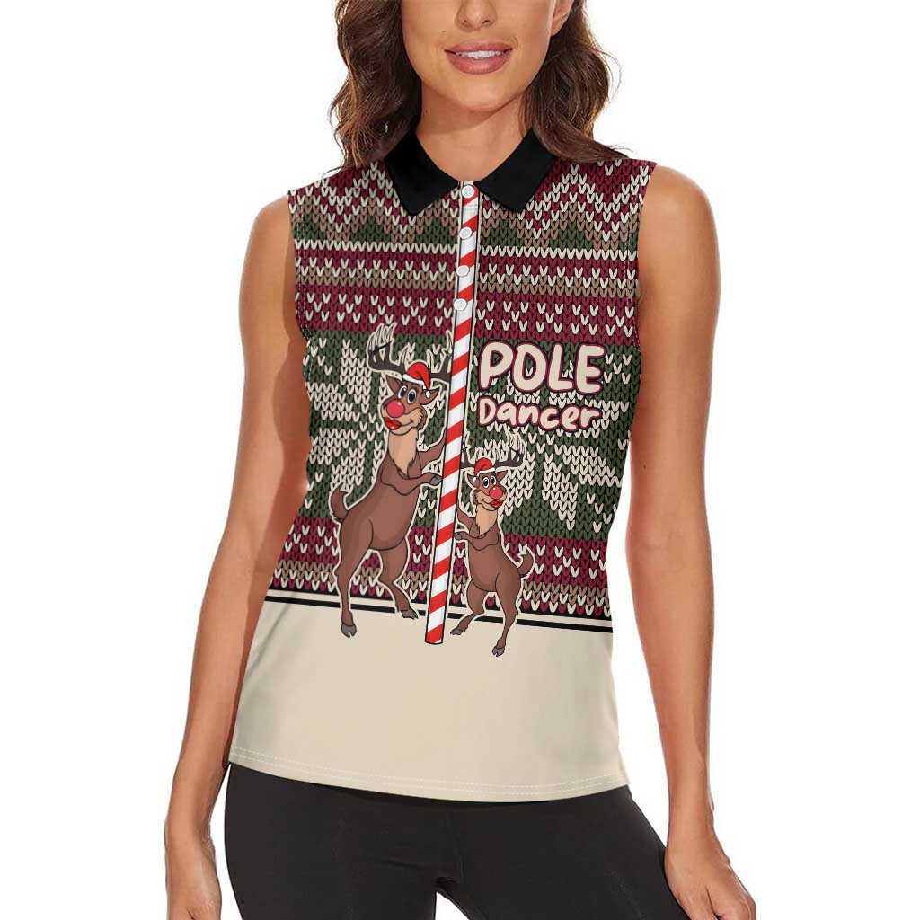 Funny Pole Dancer Reindeer Christmas Women Sleeveless Polo Shirt Xmas Holiday Patterns - Wonder Print Shop