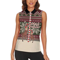Funny Pole Dancer Reindeer Christmas Women Sleeveless Polo Shirt Xmas Holiday Patterns - Wonder Print Shop