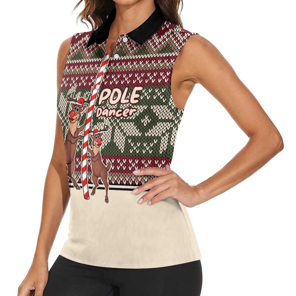 Funny Pole Dancer Reindeer Christmas Women Sleeveless Polo Shirt Xmas Holiday Patterns - Wonder Print Shop