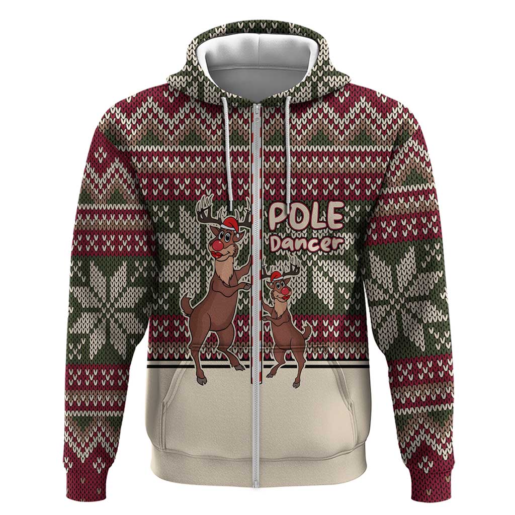 Funny Pole Dancer Reindeer Christmas Zip Hoodie Xmas Holiday Patterns - Wonder Print Shop
