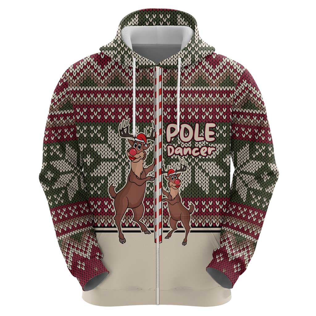 Funny Pole Dancer Reindeer Christmas Zip Hoodie Xmas Holiday Patterns - Wonder Print Shop