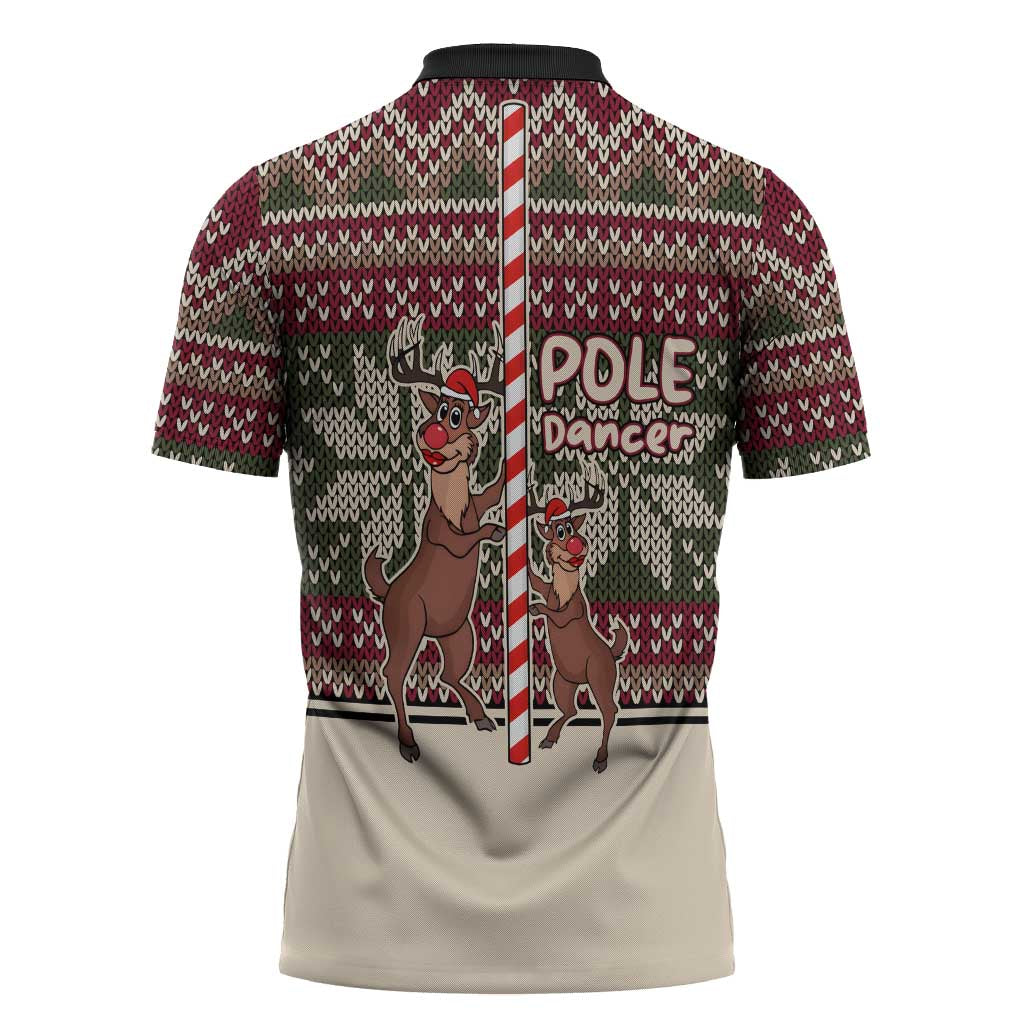 Funny Pole Dancer Reindeer Christmas Zipper Polo Shirt Xmas Holiday Patterns - Wonder Print Shop