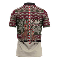 Funny Pole Dancer Reindeer Christmas Zipper Polo Shirt Xmas Holiday Patterns - Wonder Print Shop