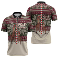 Funny Pole Dancer Reindeer Christmas Zipper Polo Shirt Xmas Holiday Patterns - Wonder Print Shop
