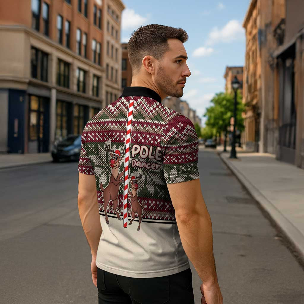 Funny Pole Dancer Reindeer Christmas Zipper Polo Shirt Xmas Holiday Patterns - Wonder Print Shop