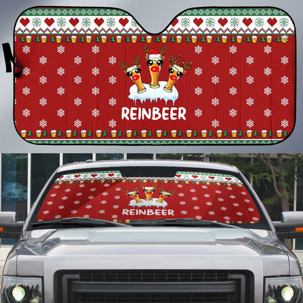 Funny Reindeer Reinbeer Christmas Auto Sun Shade Xmas Holiday Patterns - Wonder Print Shop