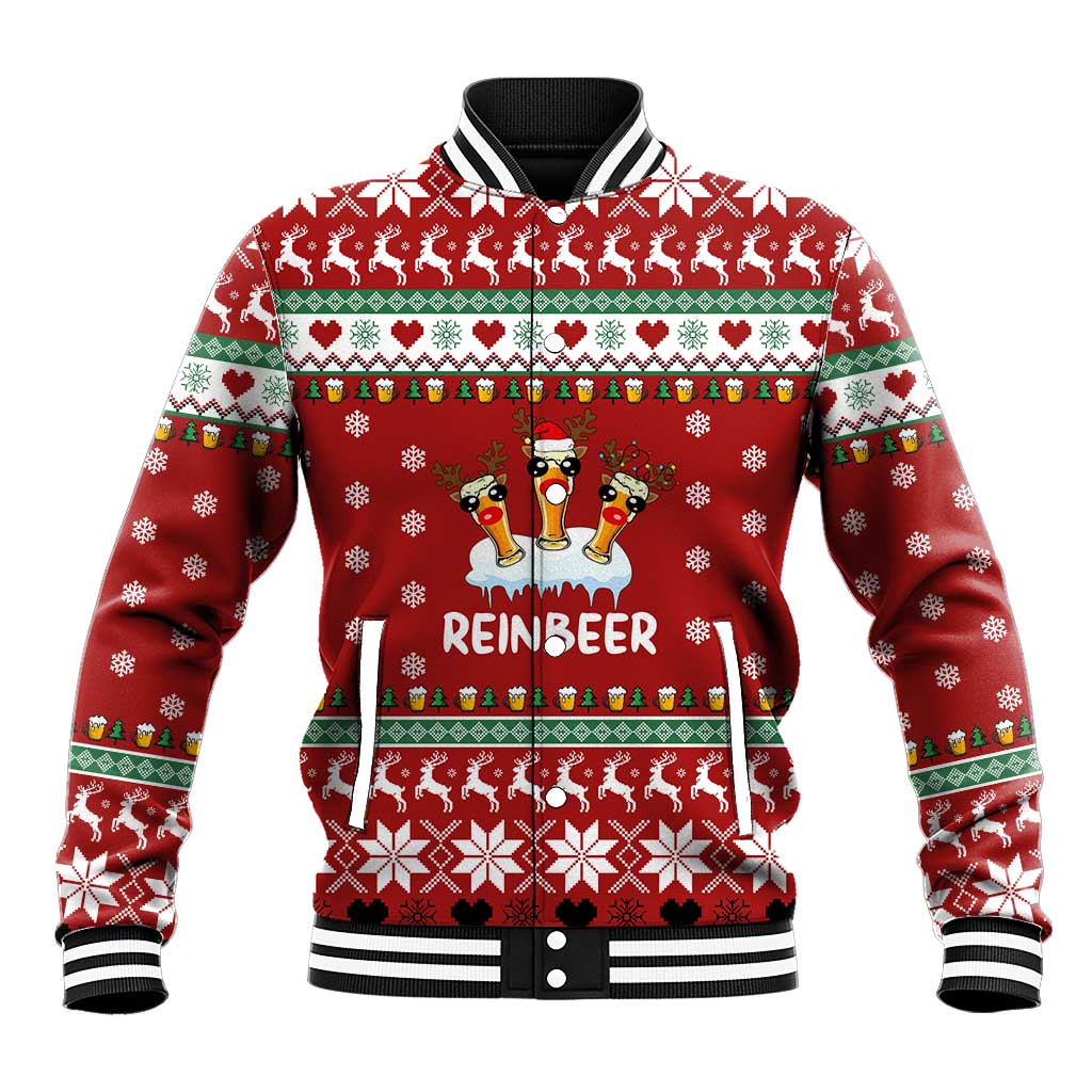 Funny Reindeer Reinbeer Christmas Baseball Jacket Xmas Holiday Patterns - Wonder Print Shop