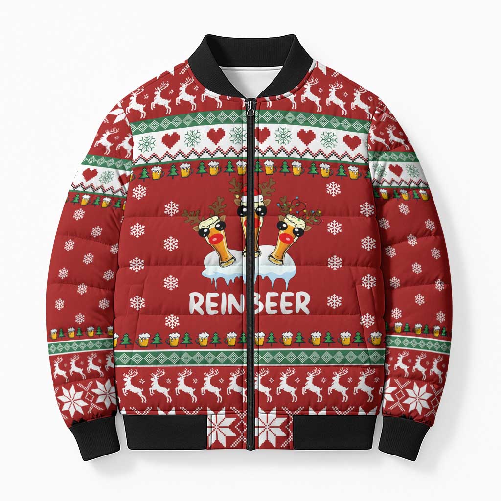 Funny Reindeer Reinbeer Christmas Bomber Puffer Jacket Xmas Holiday Patterns - Wonder Print Shop